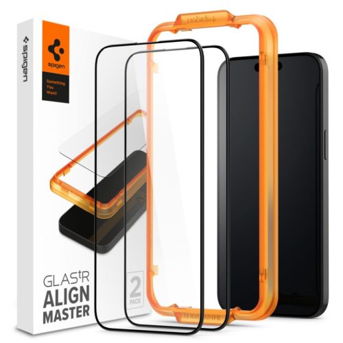 Spigen iPhone 15 Pro Screen Protector AlignMaster GLAS.tR FC Black (2 Pack)