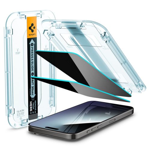 Spigen iPhone 15 Pro Screen Protector EZ FIT GLAS.tR Privacy Transparency (2 Pack)