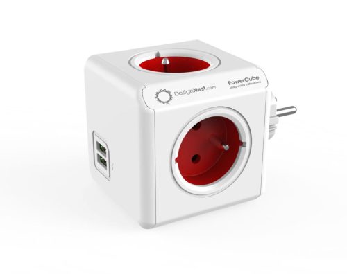 Allocacoc PowerCube Original USB 4DIN Fali White/Red