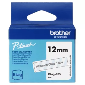 Brother BTAG-135 Címketekercs (12mm) White on Clear - 4m