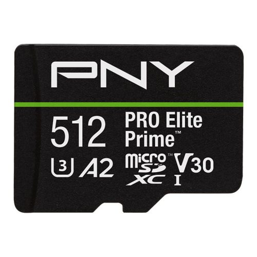 PNY 512GB microSDXC Pro Elite Prime Class 10 U3 V30 A2 + adapterrel