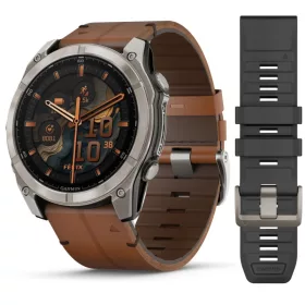   Garmin fenix 8 51mm AMOLED Sapphire, Titanium with Chestnut Leather Band
