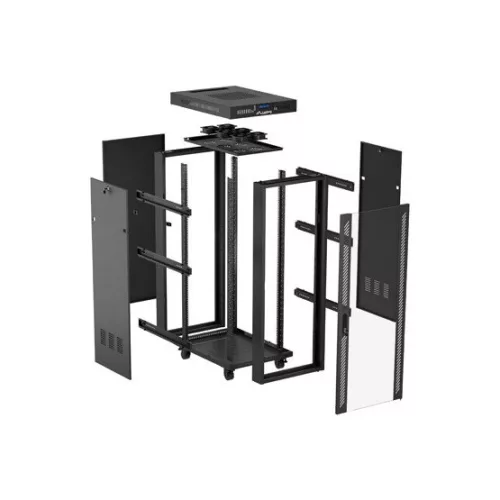 Lanberg 19" szabadon álló rack szekrény 32U/600X1000 üvegajtó, lapraszerelt, LCD kijelző, fekete