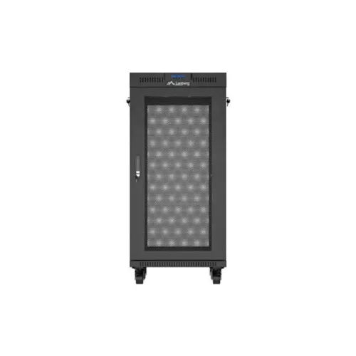 Lanberg 19" szabadon álló rack szekrény 24U/600X600 perforált ajtó, lapraszerelt, LCD kijelző, fekete V2