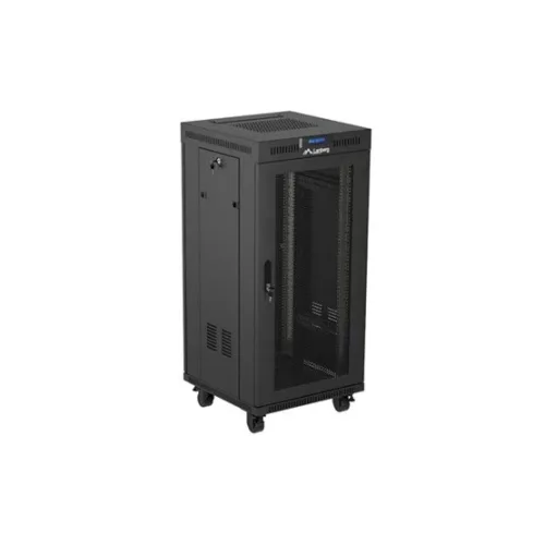 Lanberg 19" szabadon álló rack szekrény 24U/600X600 perforált ajtó, lapraszerelt, LCD kijelző, fekete V2