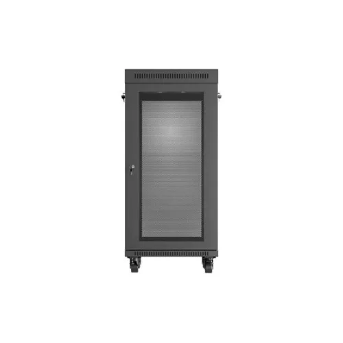 Lanberg 19" szabadon álló rack szekrény 24U/600X600 perforált ajtó, lapraszerelt, LCD kijelző, fekete V2