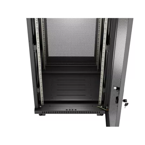 Lanberg 19" szabadon álló rack szekrény 24U/600X600 perforált ajtó, lapraszerelt, LCD kijelző, fekete V2