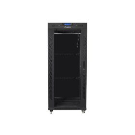   Lanberg 19" szabadon álló rack szekrény 27U/600X600 üvegajtó, lapraszerelt, LCD kijelző, fekete V2