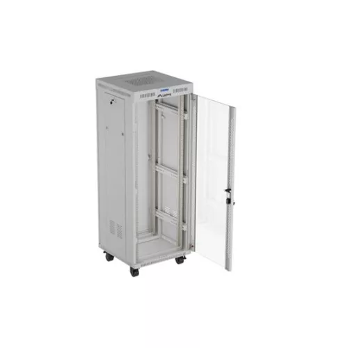 Lanberg 19" szabadon álló rack szekrény 32U/600X600 üvegajtó, lapraszerelt, LCD kijelző, szürke