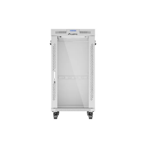 Lanberg 19" szabadon álló rack szekrény 22U/600X800 üvegajtó, lapraszerelt, LCD kijelző, szürke V2