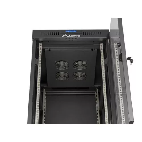 Lanberg 19" szabadon álló rack szekrény 24U/600X800 üvegajtó, lapraszerelt, LCD kijelző, fekete V2