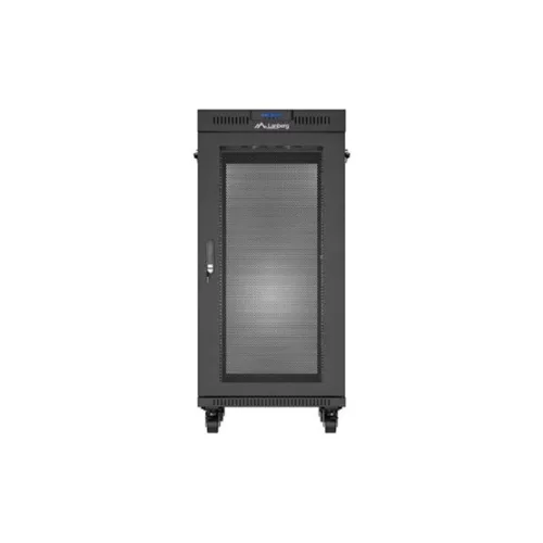 Lanberg 19" szabadon álló rack szekrény 24U/600X800 perforált ajtó, lapraszerelt, LCD kijelző, fekete V2