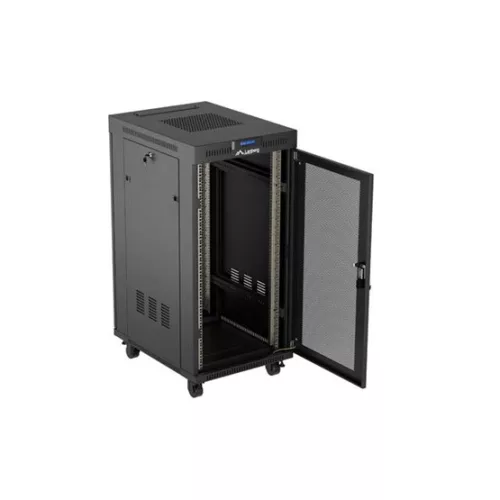 Lanberg 19" szabadon álló rack szekrény 24U/600X800 perforált ajtó, lapraszerelt, LCD kijelző, fekete V2