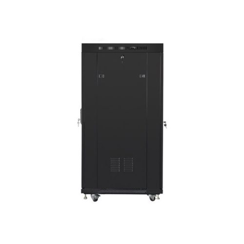 Lanberg 19" szabadon álló rack szekrény 27U/600X800 perforált ajtó, lapraszerelt, LCD kijelző, fekete V2