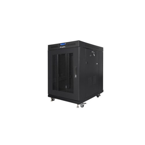 Lanberg 19" szabadon álló rack szekrény 15U/800X1000 perforált ajtó, lapraszerelt, LCD kijelző, fekete V2