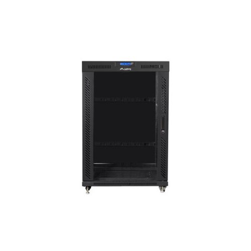 Lanberg 19" szabadon álló rack szekrény 22U/800X1000 üvegajtó, lapraszerelt, LCD kijelző, fekete V2