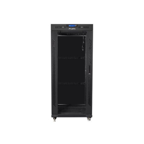 Lanberg 19" szabadon álló rack szekrény 27U/800X1000 üvegajtó, lapraszerelt, LCD kijelző, fekete V2