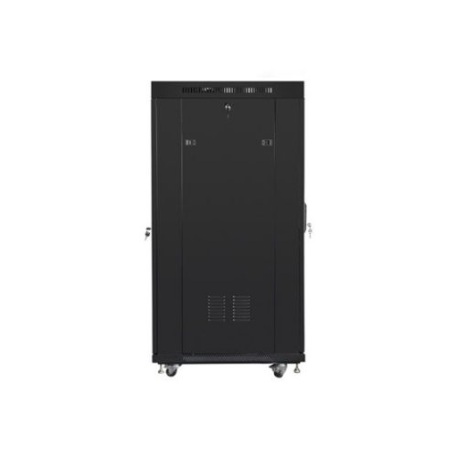 Lanberg 19" szabadon álló rack szekrény 27U/800X1000 üvegajtó, lapraszerelt, LCD kijelző, fekete V2