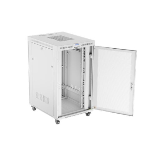 Lanberg 19" szabadon álló rack szekrény 27U/800X1000 perforált ajtó, lapraszerelt, LCD kijelző, szürke