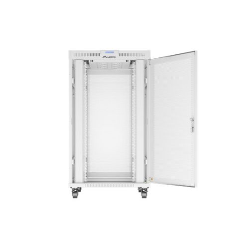 Lanberg 19" szabadon álló rack szekrény 27U/800X1000 perforált ajtó, lapraszerelt, LCD kijelző, szürke