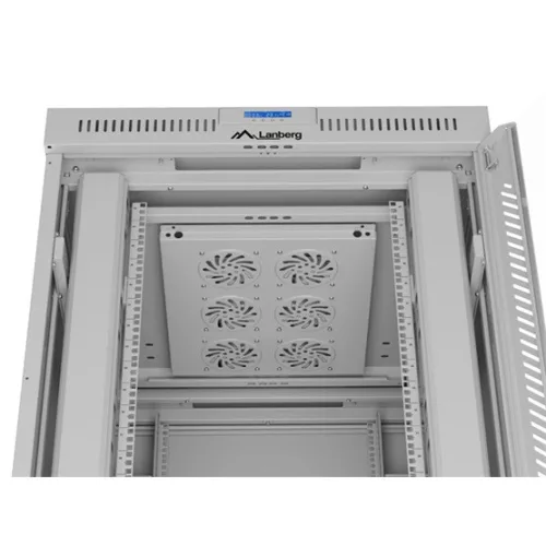 Lanberg 19" szabadon álló rack szekrény 42U/800X1000 üvegajtó, lapraszerelt, LCD kijelző, szürke V2