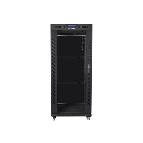 Lanberg 19" szabadon álló rack szekrény 27U/800X1200 üvegajtó, lapraszerelt, LCD kijelző, fekete