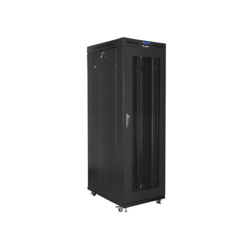 Lanberg 19" szabadon álló rack szekrény 27U/800X1200 lapraszerelt perforált ajtó, LCD kijelző, fekete