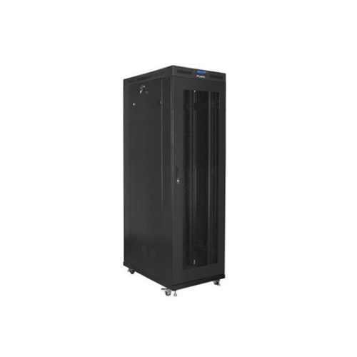 Lanberg 19" szabadon álló rack szekrény 42U/800X1200 perforált ajtó, lapraszerelt, LCD kijelző, fekete V2