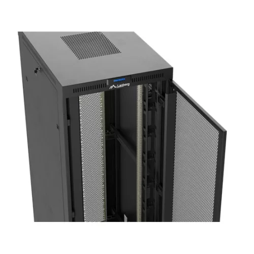Lanberg 19" szabadon álló rack szekrény 47U/800X1200 perforált ajtó, lapraszerelt, LCD kijelző, fekete V2