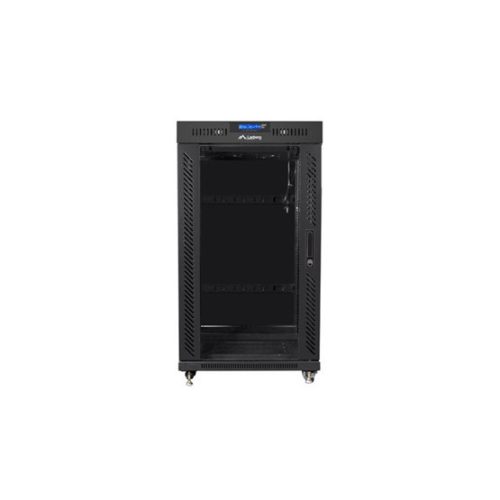 Lanberg 19" szabadon álló rack szekrény 22U/800X1000 üvegajtó, lapraszerelt, LCD kijelző, fekete V2