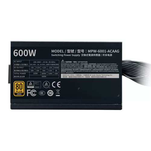 TÁP Cooler Master 600W - G600 Gold -  MPW-6001-ACAAG-NL - 80+ Gold - ATX 12V V2.52 - Fekete Tápegység - Bulk
