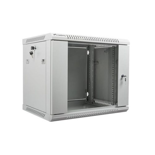 Lanberg 19" fali rack szekrény 9U/600X450 üvegajtó, lapraszerelt, szürke V2
