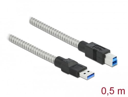 Delock USB 3.2 Gen 1, fém borítású kábel A-típusú apa   B-típusú, 0,5 méter
