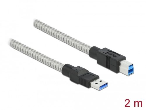 Delock USB 3.2 Gen 1, fém borítású kábel A-típusú apa   B-típusú, 2 méter