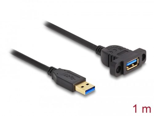 Delock SuperSpeed USB 5 Gbps (USB 3.2 Gen 1) A-típusú USB kábel apa-anya 1 m panel-csatlakozójú fekete