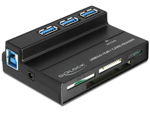 Delock USB 3.0 kártyaolvasó, minden az 1ben, 1 + 3 Port, USB 3.0 Hub