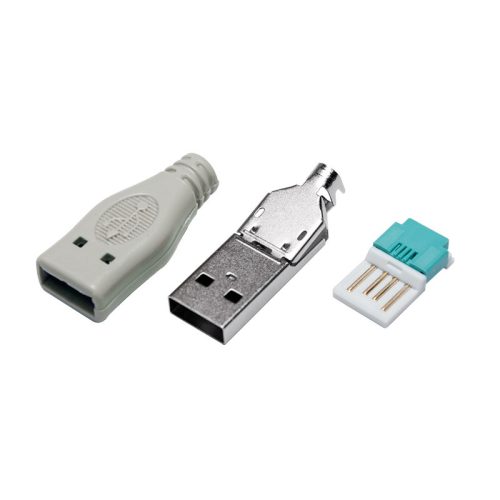 Logilink USB 2.0 csatlakozó önálló összeszereléshez, USB-A/M, krimpelt típus, szürke