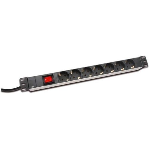 DIGITUS 19" 1U rack alumínium 7 schuko dugaljas kapcsolós hálózati elosztó