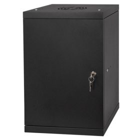   Stalflex RC10-9U-300MB 10" 9U 300 mm mély lapraszerelt fekete fém ajtós fali rack szekrény