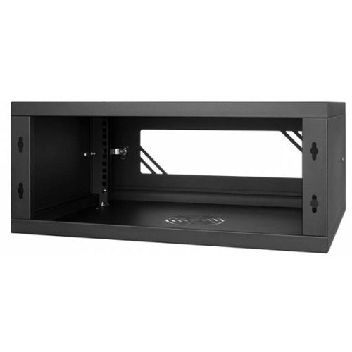 Stalflex RC19-4U-450GB 19" 4U 450 mm mély lapraszerelt fekete üveg ajtós fali rack szekrény