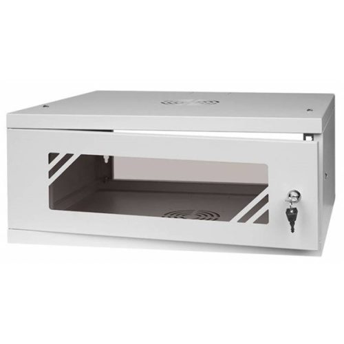 Stalflex RC19-4U-450GG 19" 4U 450 mm mély lapraszerelt szürke üveg ajtós fali rack szekrény