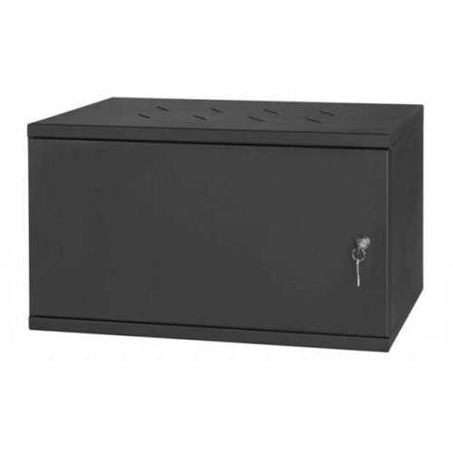 Stalflex RC19-6U-350MB 19" 6U 350 mm mély lapraszerelt fekete fém ajtós fali rack szekrény