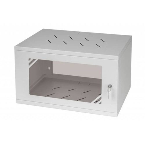 Stalflex RC19-6U-350GG 19" 6U 350 mm mély lapraszerelt szürke üveg ajtós fali rack szekrény