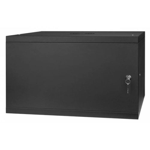 Stalflex RC19-6U-450MB 19" 6U 450 mm mély lapraszerelt fekete fém ajtós fali rack szekrény