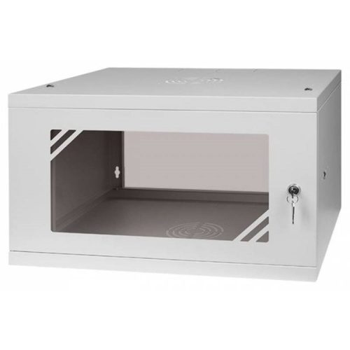 Stalflex RC19-6U-450GG 19" 6U 450 mm mély lapraszerelt szürke üveg ajtós fali rack szekrény