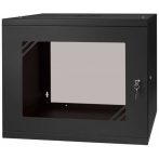   Stalflex RC19-9U-450GB 19" 9U 450 mm mély lapraszerelt fekete üveg ajtós fali rack szekrény