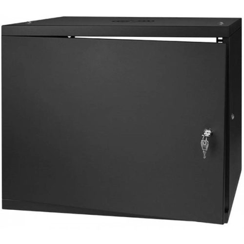 Stalflex RC19-9U-450MBP Pro 19" 9U 450 mm mély lapraszerelt fekete fém ajtós fali rack szekrény
