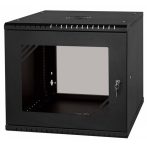   Stalflex RC19-9U-450GBP Pro 19" 9U 450 mm mély lapra szerelt fekete üveg ajtós fali rack szekrény