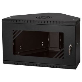   Stalflex CRC19-6U-330GB 19" 6U 330mm mély lapraszerelt fekete üveg ajtós fali rack sarokszekrény
