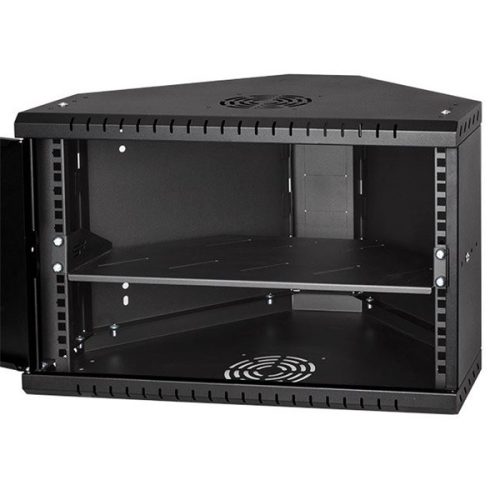 Stalflex CRC19-6U-330GB 19" 6U 330mm mély lapraszerelt fekete üveg ajtós fali rack sarokszekrény